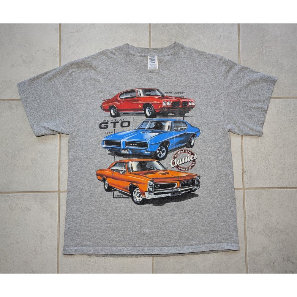 Pontiac Classic Muscle Cars GTO 60s & 70s Men's Large Gray Short Sleeve T-Shirt